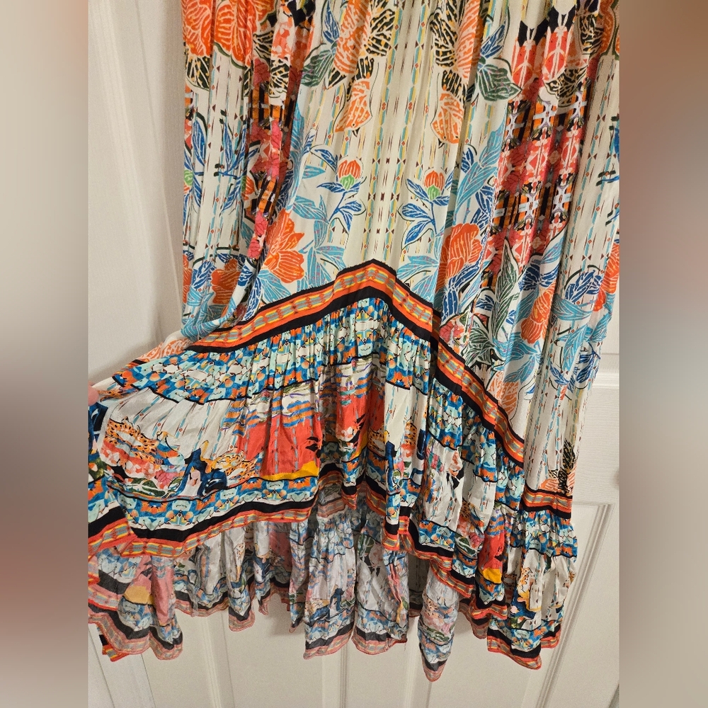 Anthropologie BHANUNI BY JYOTI Floral Orange And BlueMaxi Boho Skirt Size 6 - Picture 10 of 15